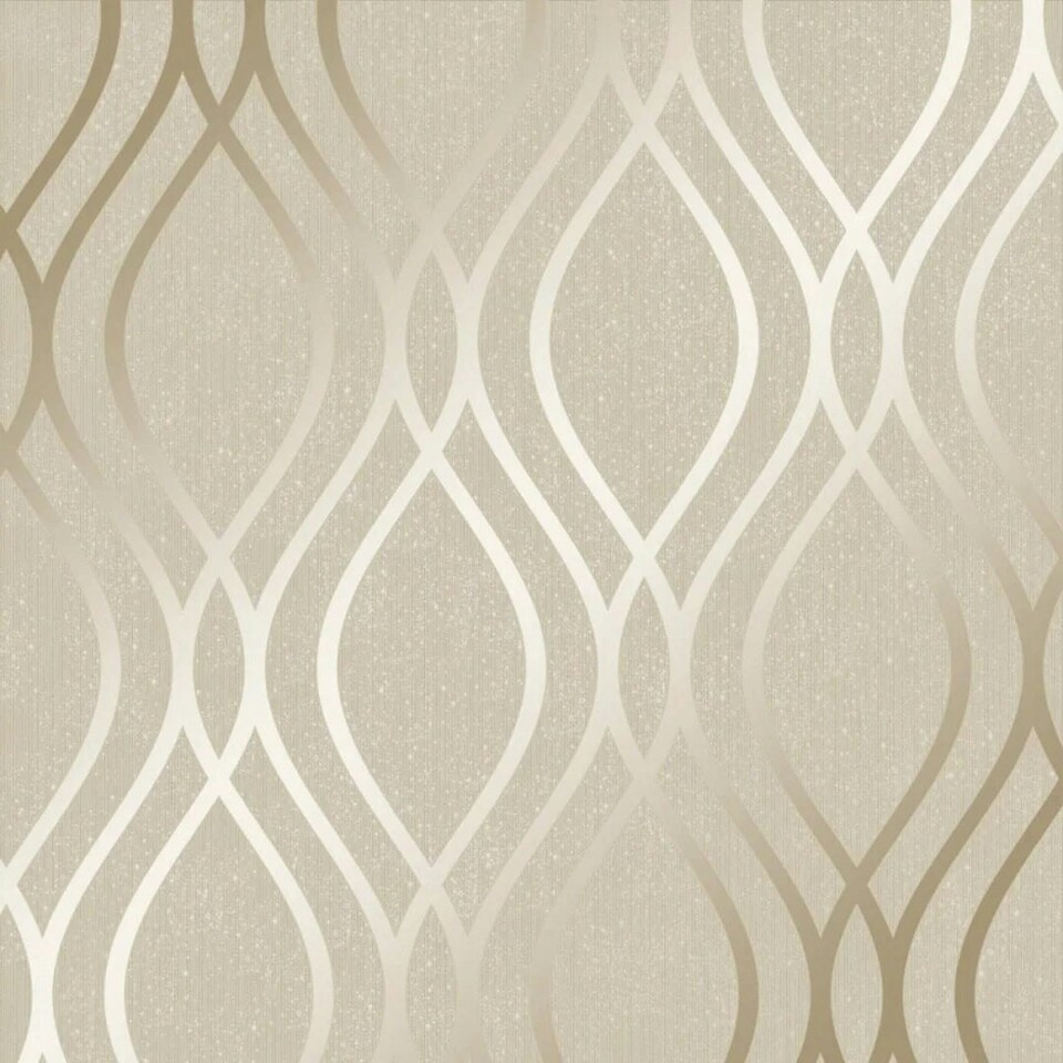 Sample of Camden Wave Wallpaper in Cream and Gold Multi