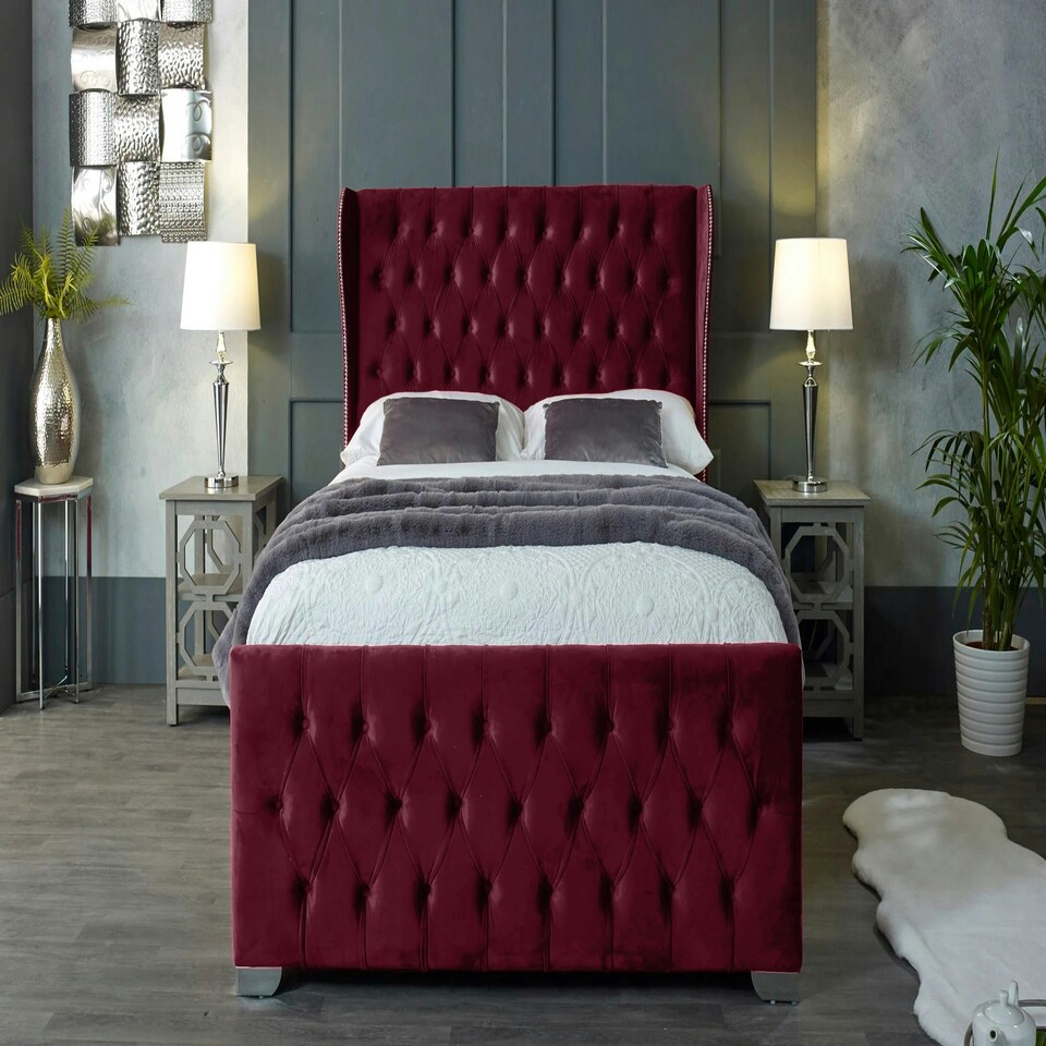 image 1 of Colleen Plush Maroon King Bed Frame - Maroon