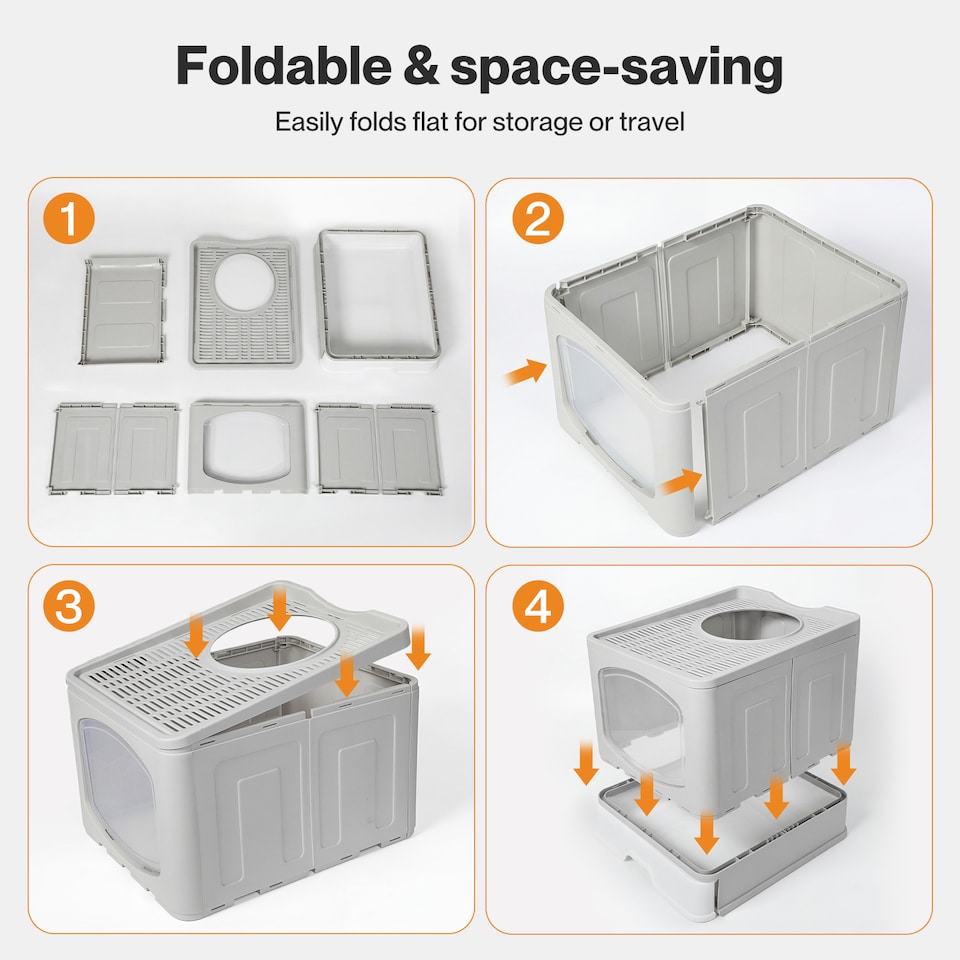 image 1 of Skylos Cat Litter Box Foldable Entry Top Exit Anti Tracking Cat Litter Tray