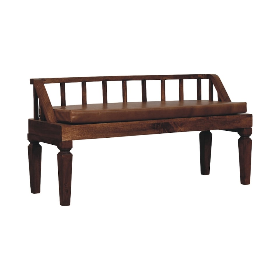 image 1 of Artisan Furniture Solid Wood Bordeaux Leather Bench, Upholstered, Brown