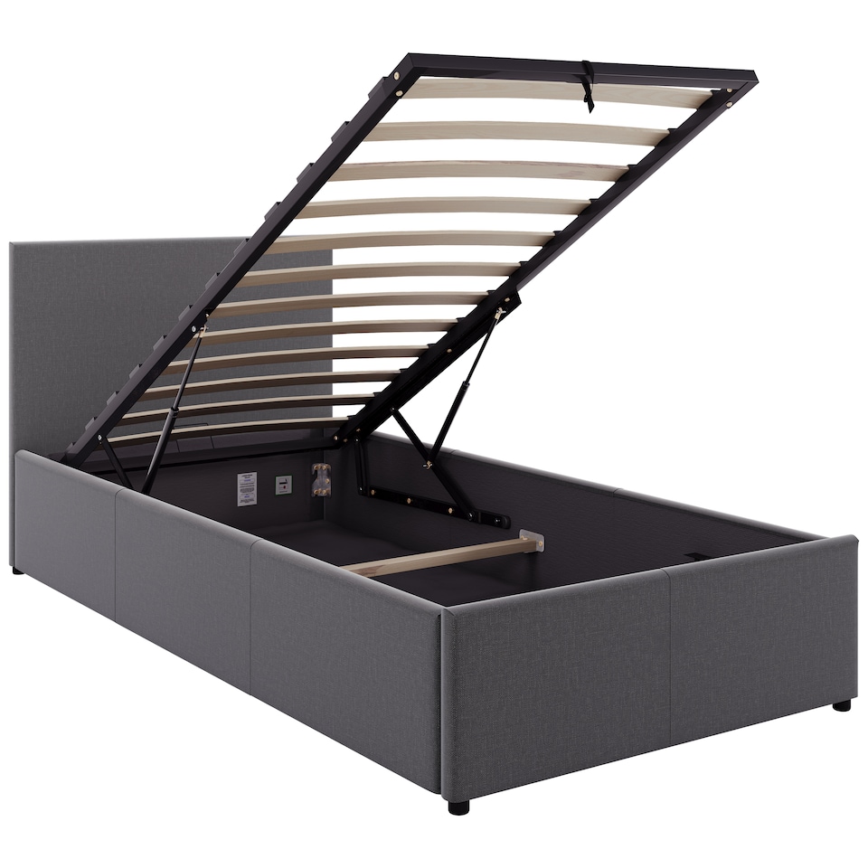 image 1 of Vida Designs Veronica Single Lift Up Linen Ottoman Storage Bed Frame, Dark Grey
