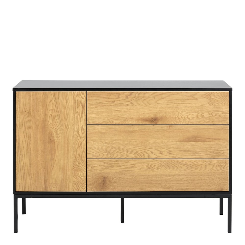 image 1 of Seaford 1 Door 3 Drawer Small Sideboard in Black & Oak