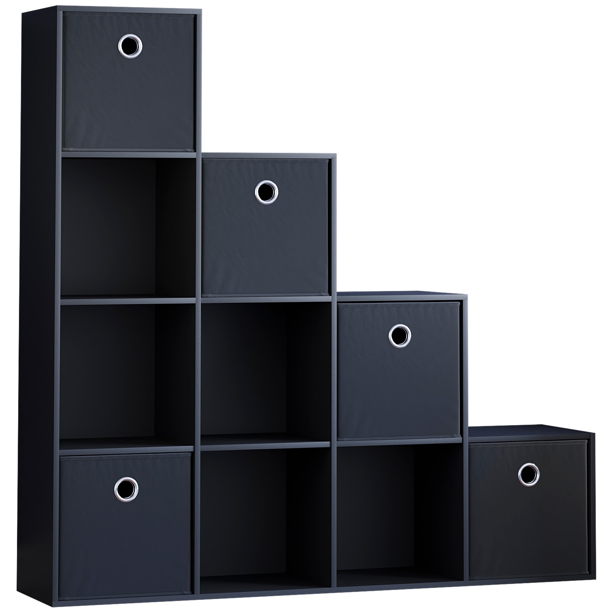 Vida Designs Durham 10 Cube Storage Unit, Black & Set of 5 Black Cube Storage Baskets