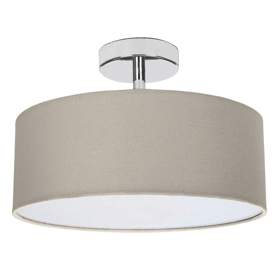 image 1 of Contemporary Grey Linen Fabric Semi Flush Ceiling Light Fixture with Diffuser