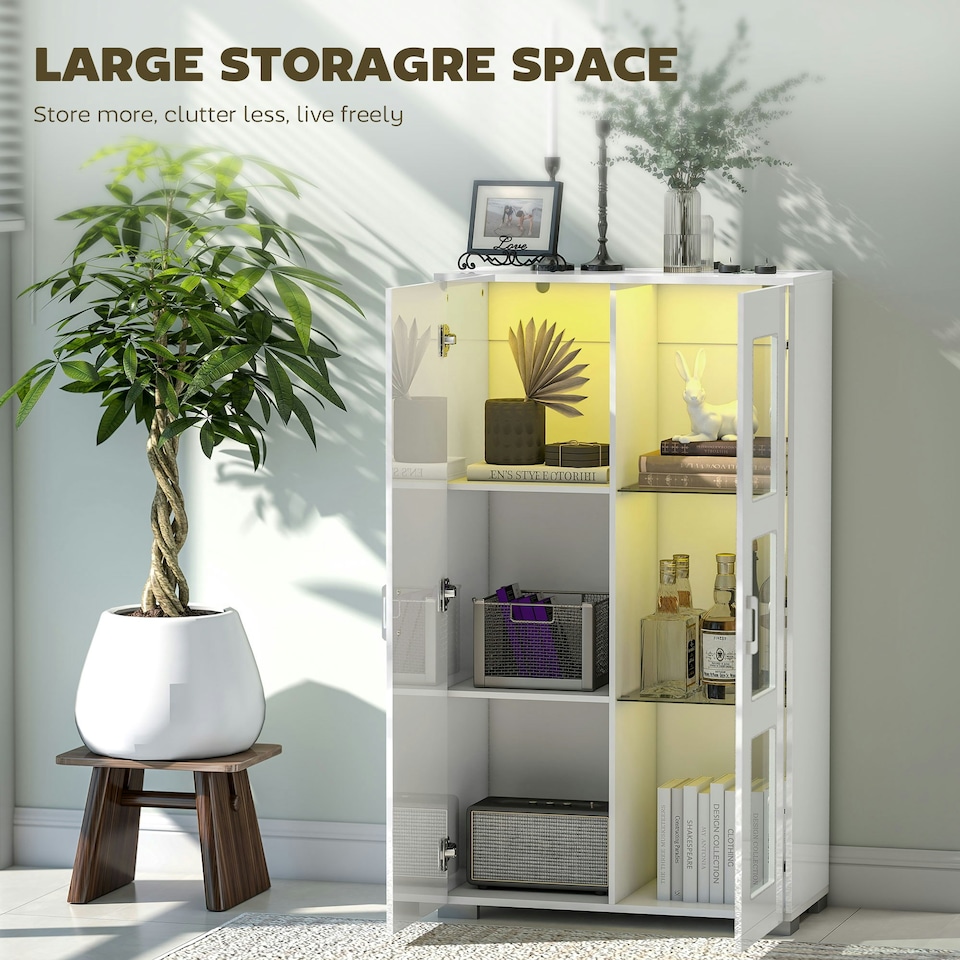 image 1 of HOMCOM Display Cabinet with Glass Shelves, Sideboard for Living Room, White | White