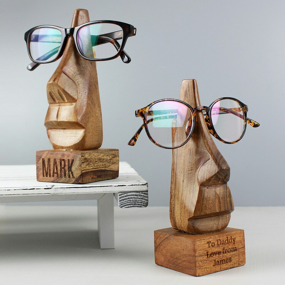 image 1 of Personalised Wooden Nose-Shaped Glasses Holder Silver