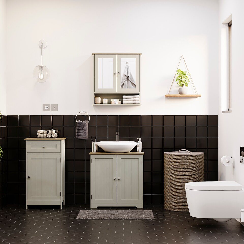 image 1 of Bath Vida Priano 1 Door 1 Drawer Freestanding Bathroom Storage Cabinet, Grey & Oak