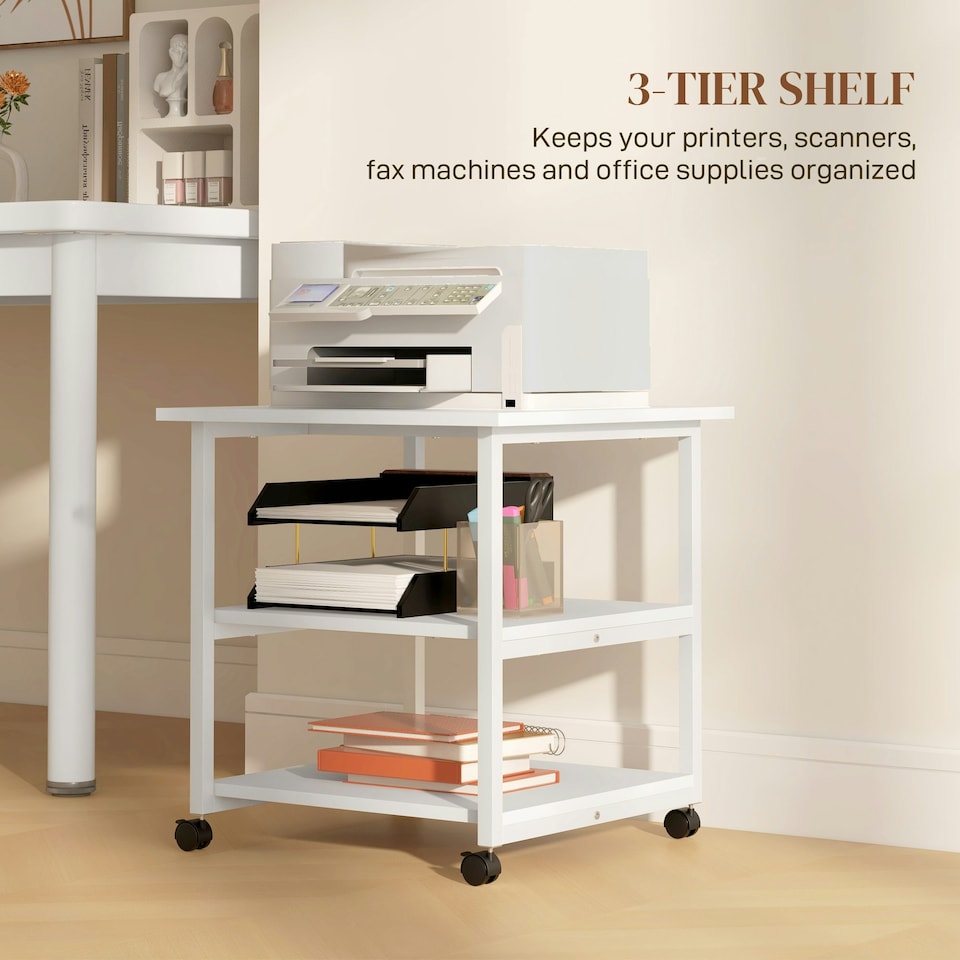 image 1 of HOMCOM Mobile Printer Stand with Storage Printer Table for Home Office White
