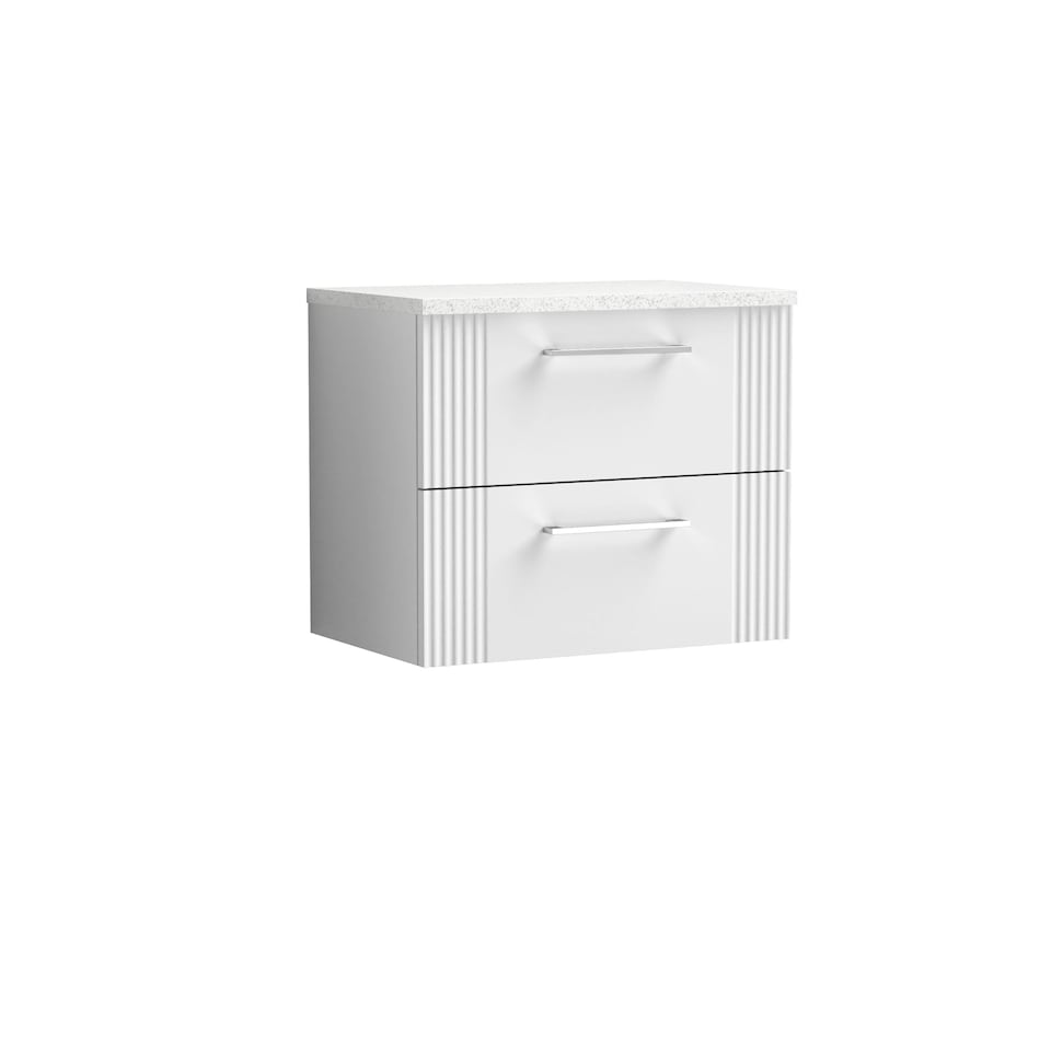 image 1 of Balterley Partial Fluted 2 Drawer Wall Hung Vanity Unit with Sparkling Laminate Worktop | White | Satin White