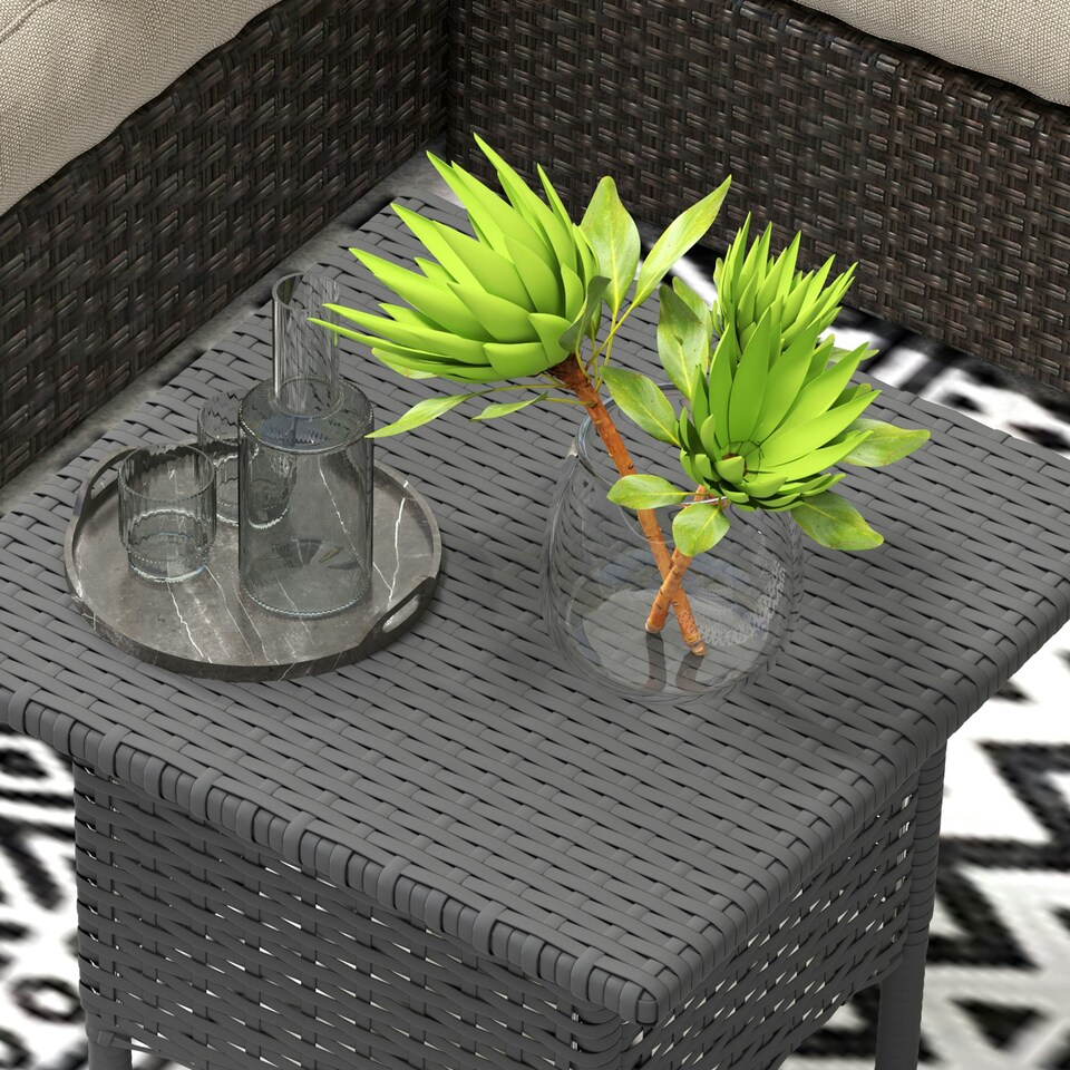 image 1 of Outsunny PE Rattan Outdoor Coffee Table, Easy Match Rattan Side Table, Grey Grey | Grey