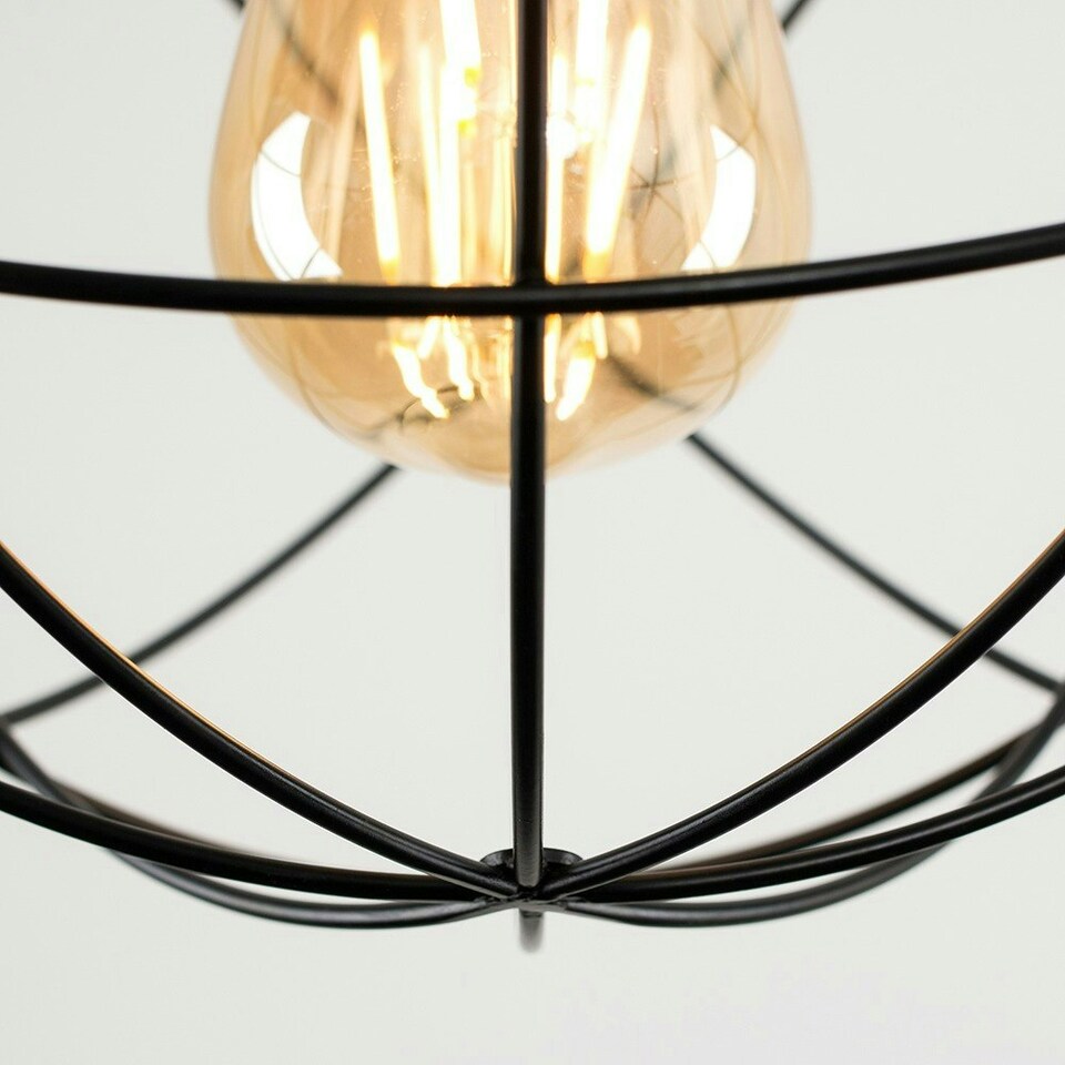 image 1 of ValueLights Retro Style Matt Black Metal Basket Cage Ceiling Pendant Light Shade
