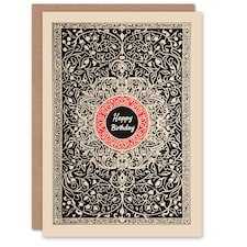 Red Floral Arabesque Pattern Man Him Birthday Card
