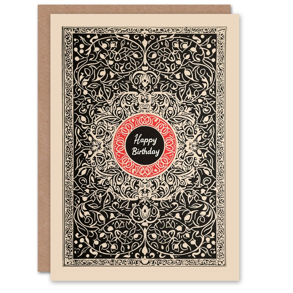 image 1 of Red Floral Arabesque Pattern Man Him Birthday Card