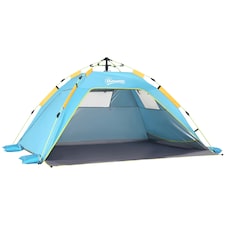 Outsunny 2 Man Pop-up Beach Tent Sun Shade Shelter Hut w/Windows Door Light Blue