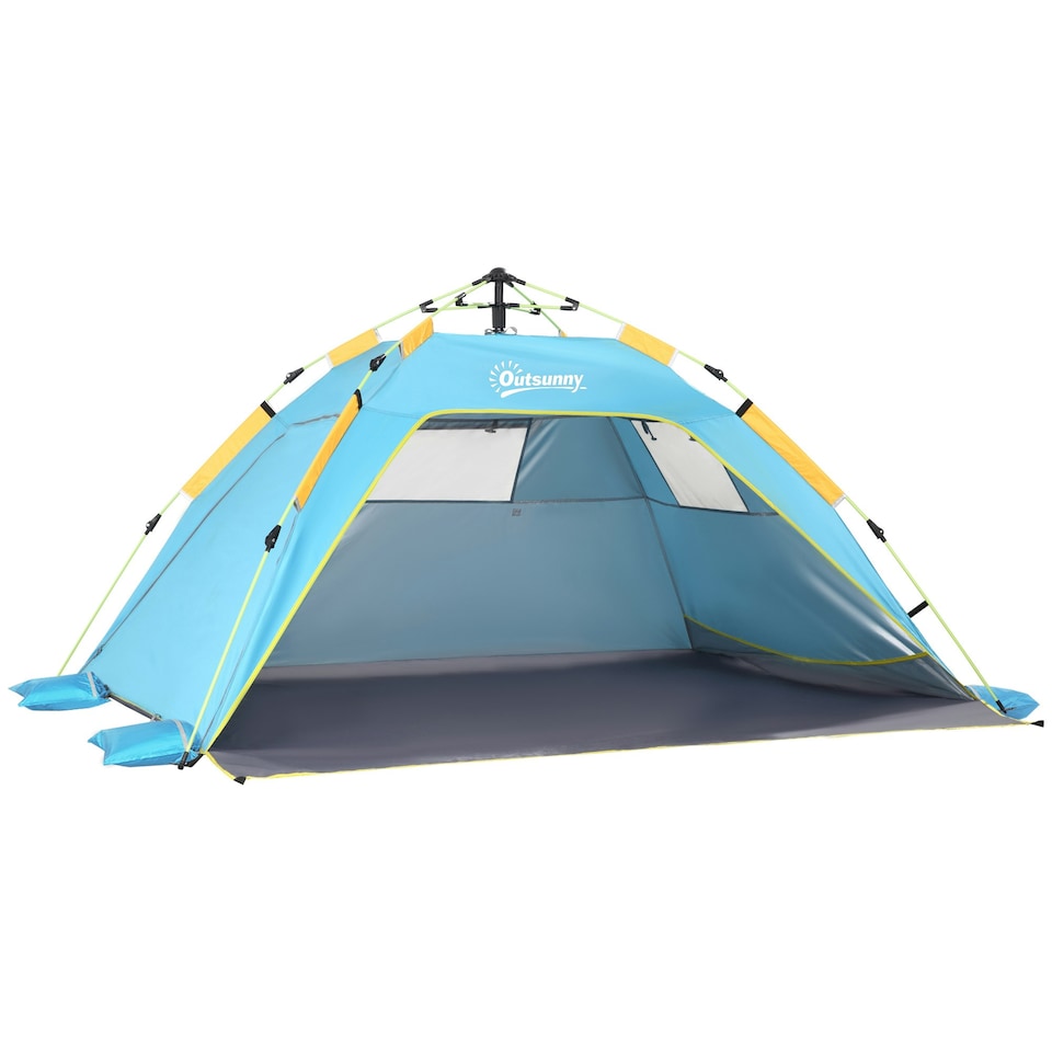 image 1 of Outsunny 2 Man Pop-up Beach Tent Sun Shade Shelter Hut w/Windows Door Light Blue