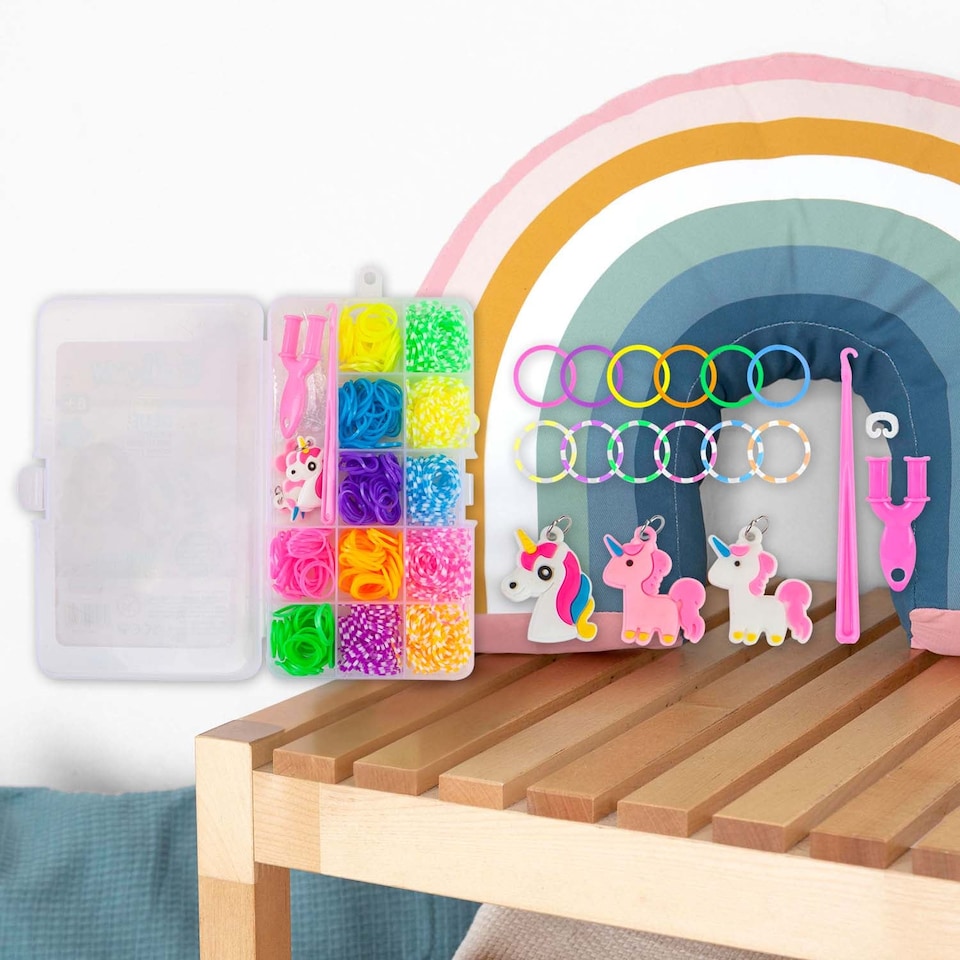 image 1 of PMS Loom Bands 480-Piece Set - Multi Colour with Charms, Tools & Clear Storage Box