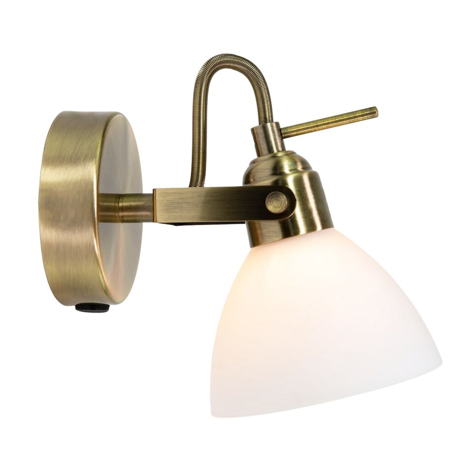 image 1 of Contemporary and Chic Antique Brass Wall Spot Light with Switch and Glass Shade | Gold | Antique Brass | 1