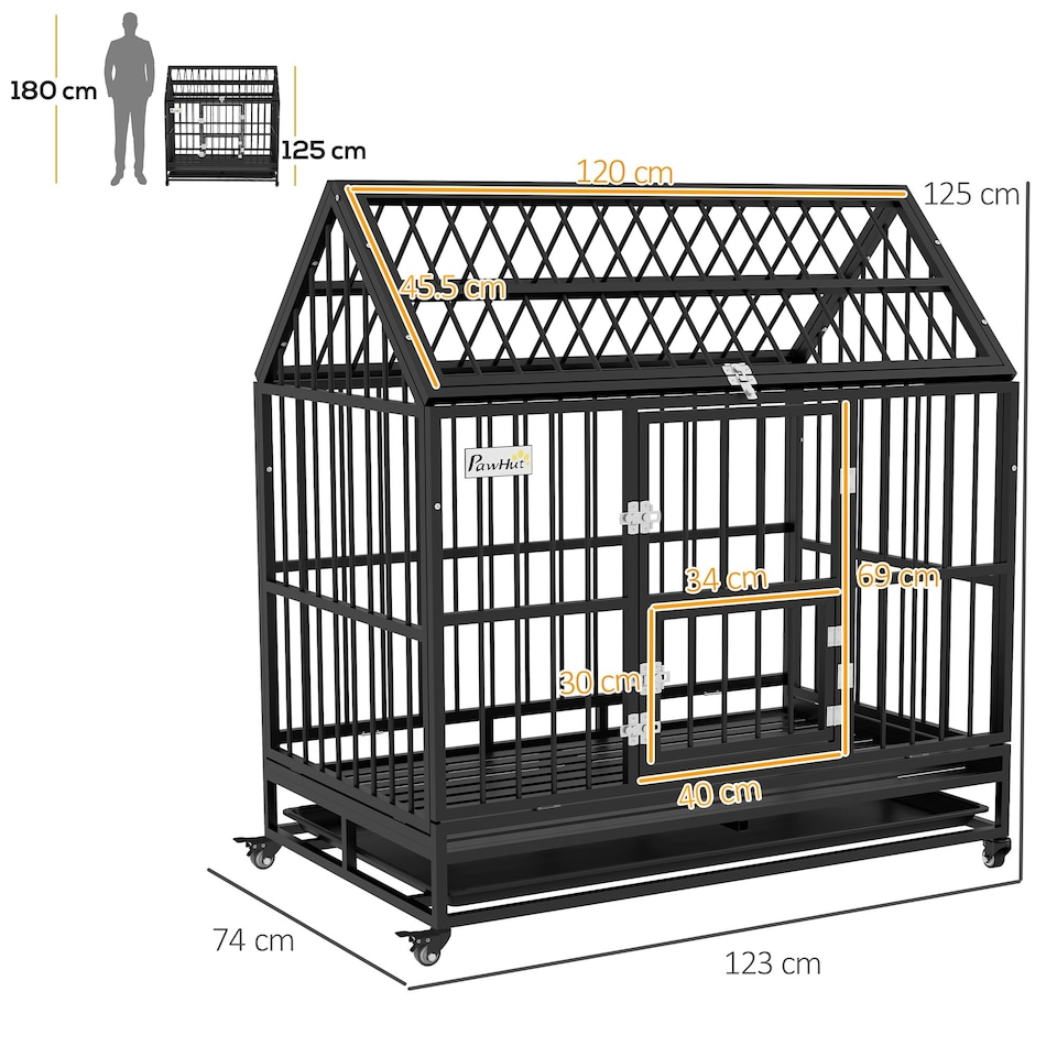 image 1 of PawHut 48" Heavy Duty Dog Crate on Wheels w/ Removable Tray, Openable Top