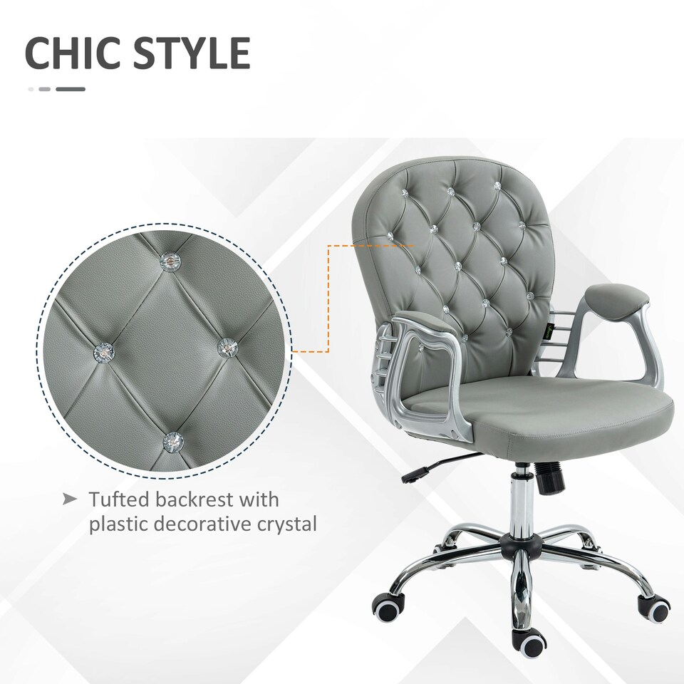 image 1 of Vinsetto Office Chair PU Diamante Padded Ergonomic 360° Swivel Grey