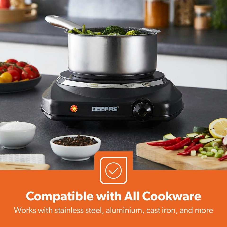 image 1 of GEEPAS Single Ceramic Hot Plate, 1200W Black