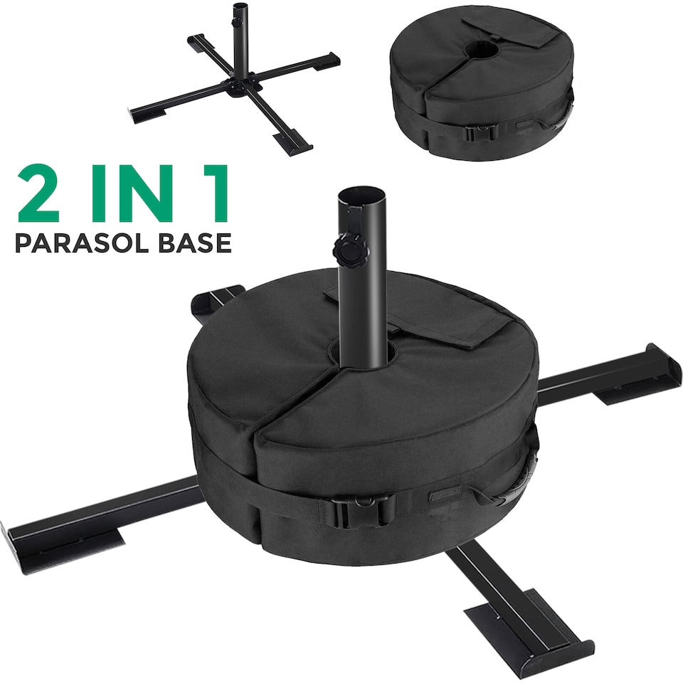 image 1 of Foldable Metal Stand Holder Cross Frame Heavy Duty Parasol Base Umbrella Garden
