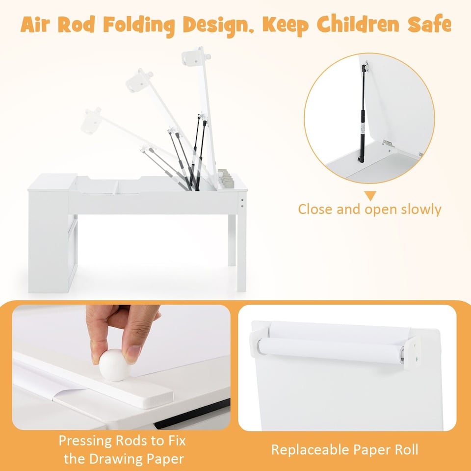 image 1 of COSTWAY Princess Makeup Dressing Table Kids Vanity Set White