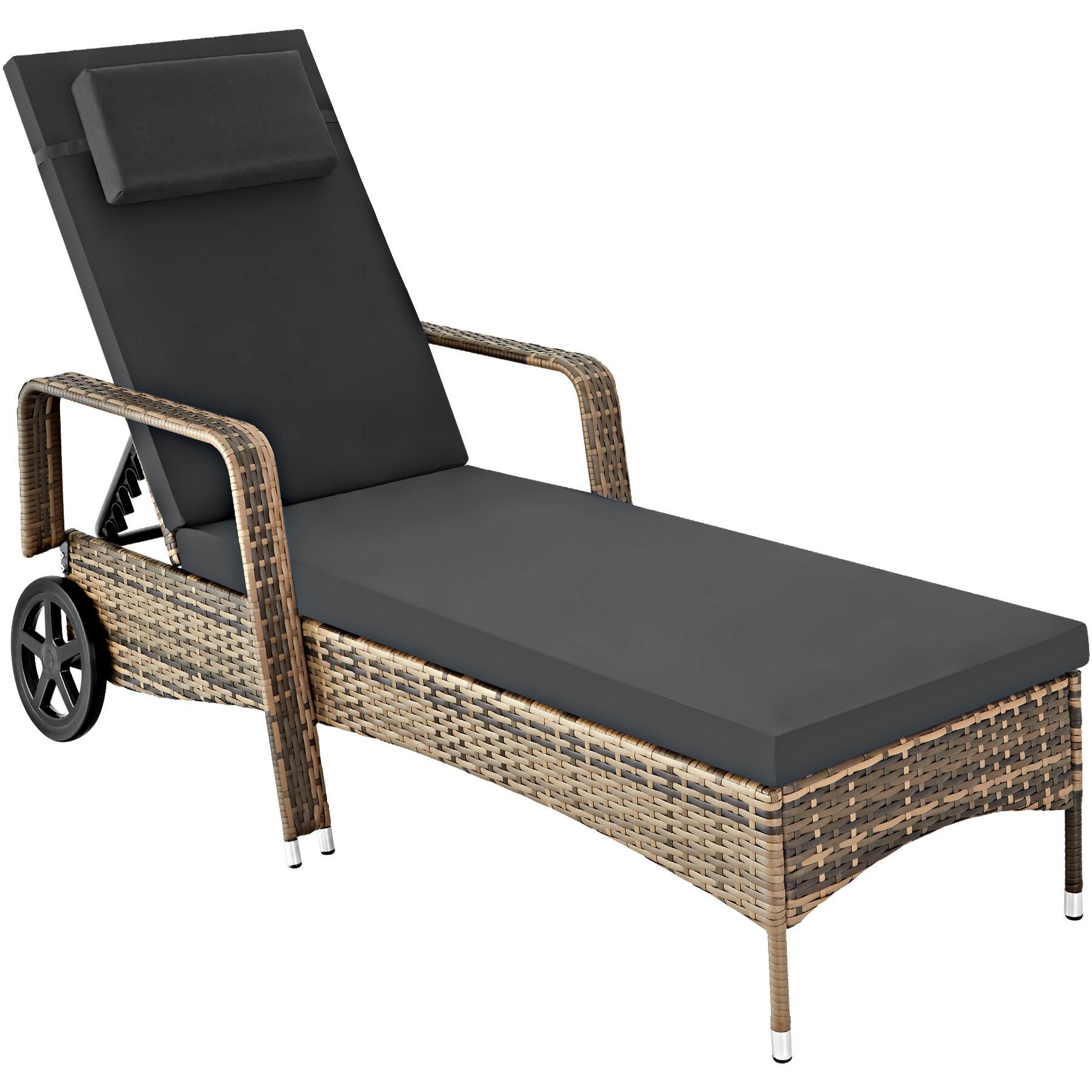 Sun Lounger - 6-position backrest, weather and UV-resistant, soft pillow, two wheels | Cream | nature/dark grey | 1