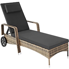 Sun Lounger - 6-position backrest, weather and UV-resistant, soft pillow, two wheels | Cream | nature/dark grey | 1