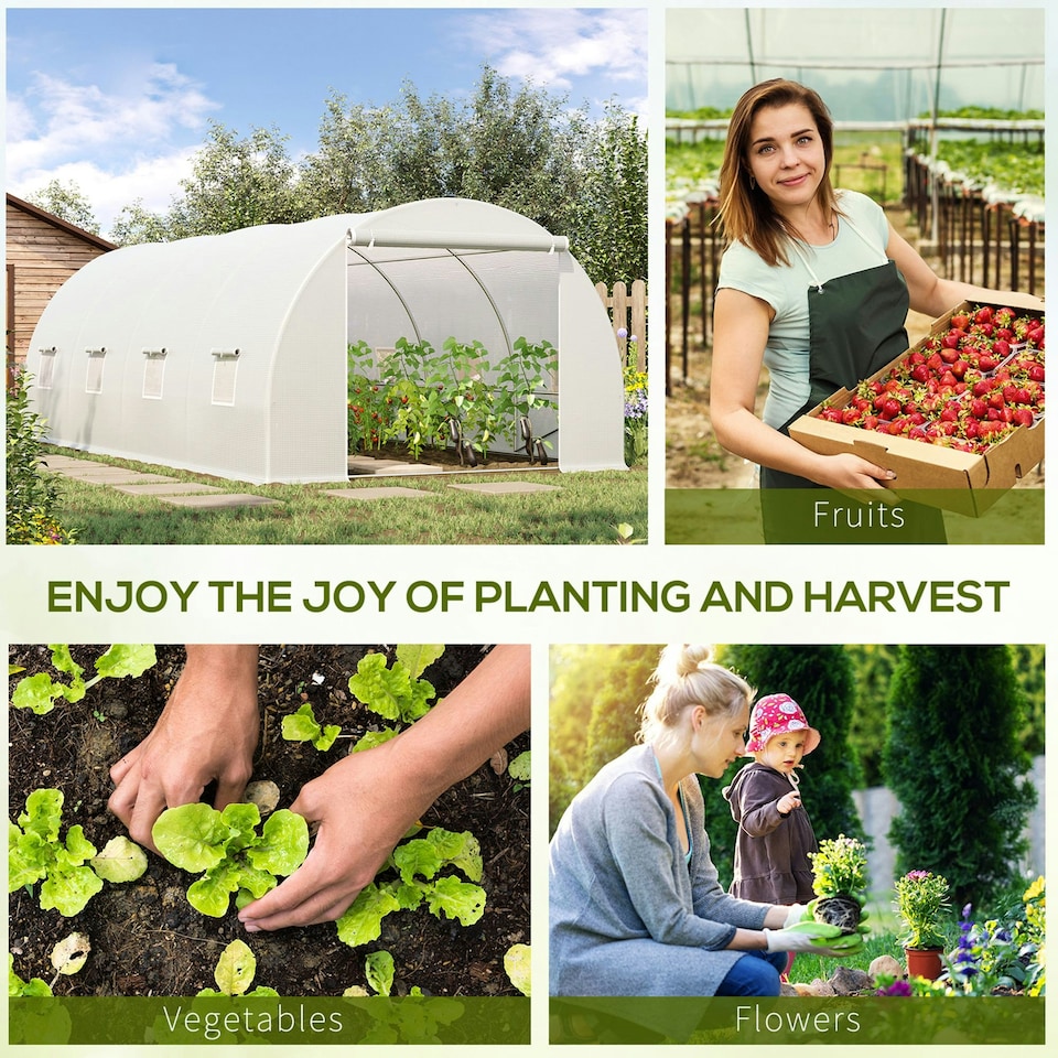 image 1 of Outsunny 6 x 3 x 2 m Polytunnel Greenhouse w/ Zippered Door and 8 Windows