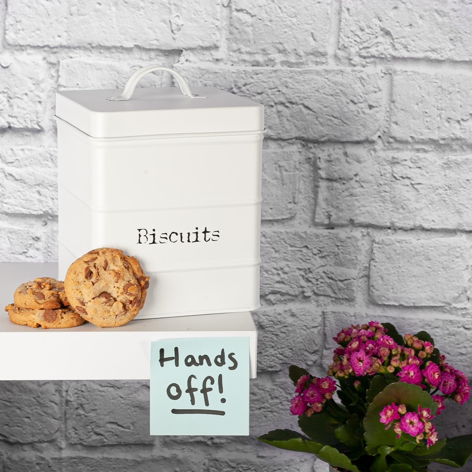 image 1 of Harbour Housewares Vintage Metal Kitchen Biscuit Tin - White