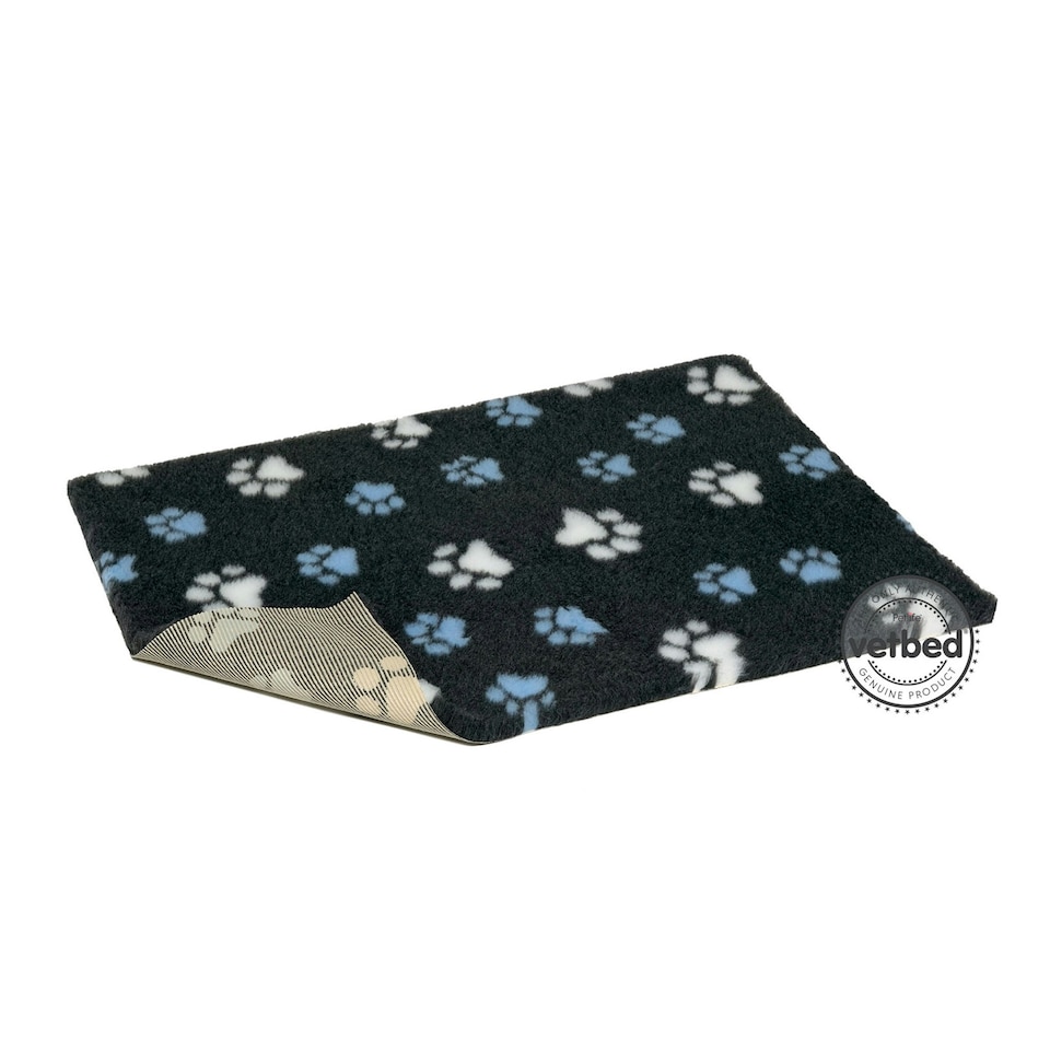 Non-slip Vetbed Duo-Paw Charcoal with Blue & White Paws  75cm x 50cm