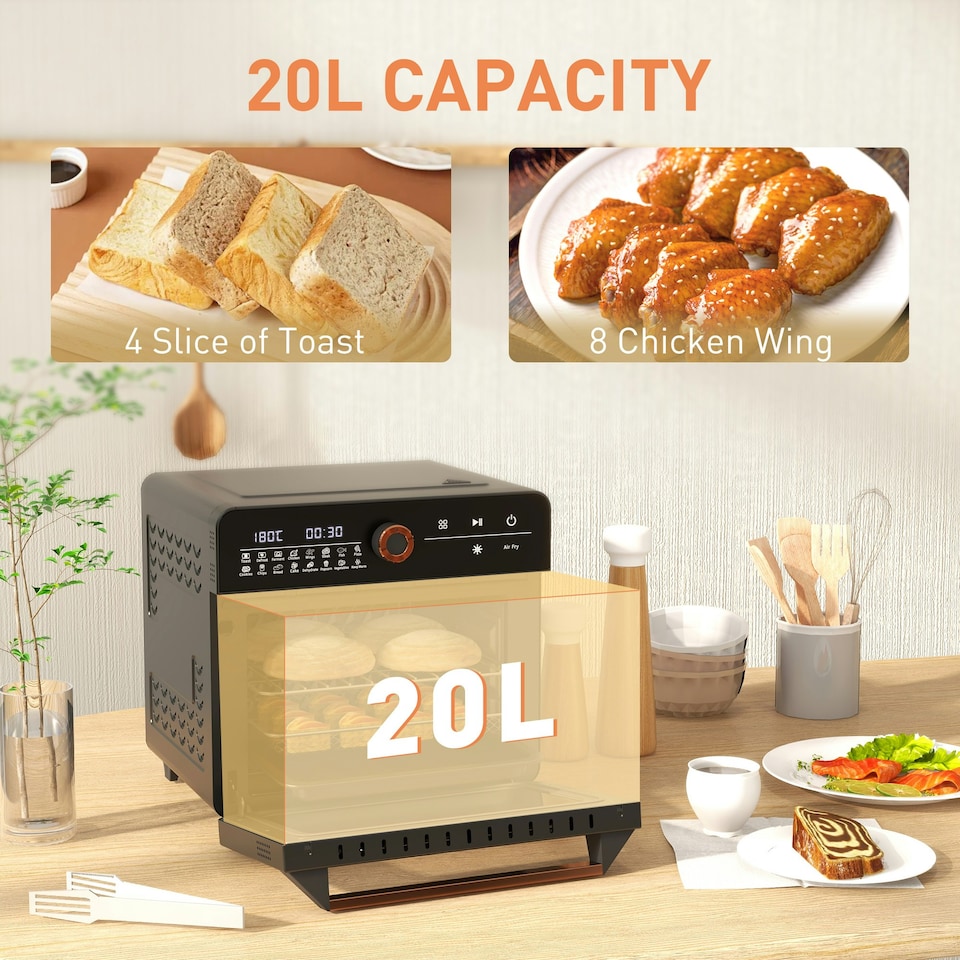 image 1 of HOMCOM Air Fryer Oven 20L Countertop Mini Oven with 16 Presets 1400W Black