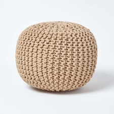 Homescapes Linen Round Cotton Knitted Pouffe Footstool - 35 x 40 cm