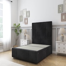Sloomy Lisbon Black Naples Divan Bed Base No Drawers With 26 Inch Strutted Headboard & 12 Inch Matching Footboard | Black | Black | Single | 1