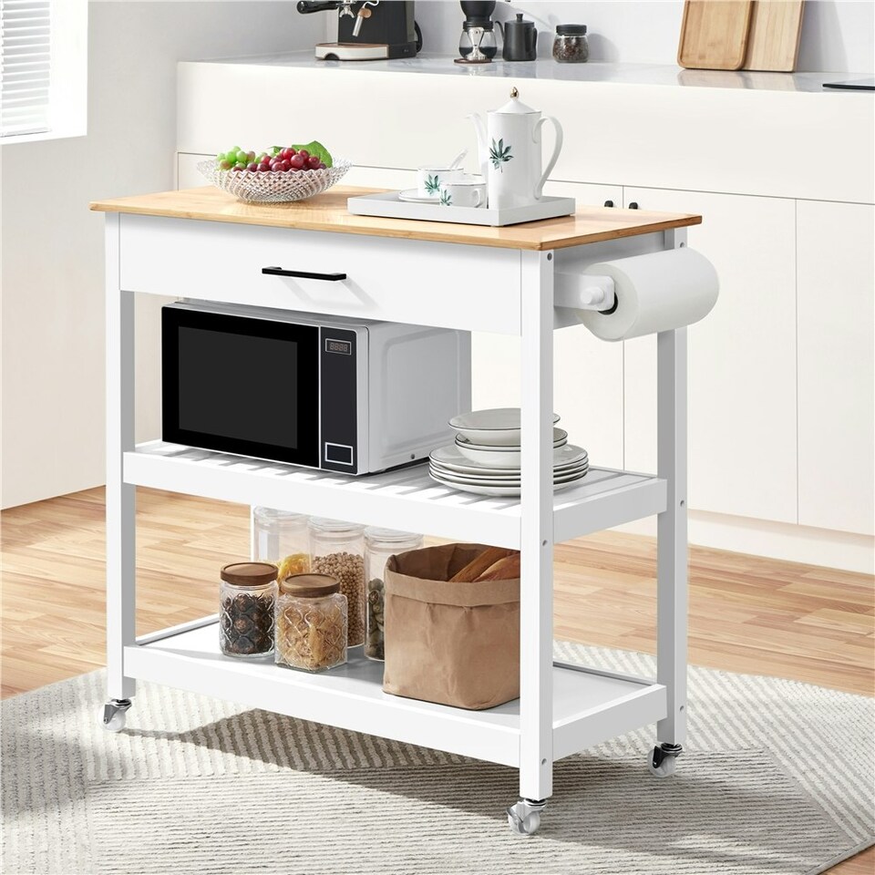 image 1 of Yaheetech Rolling Kitchen Island Cart on Wheels White