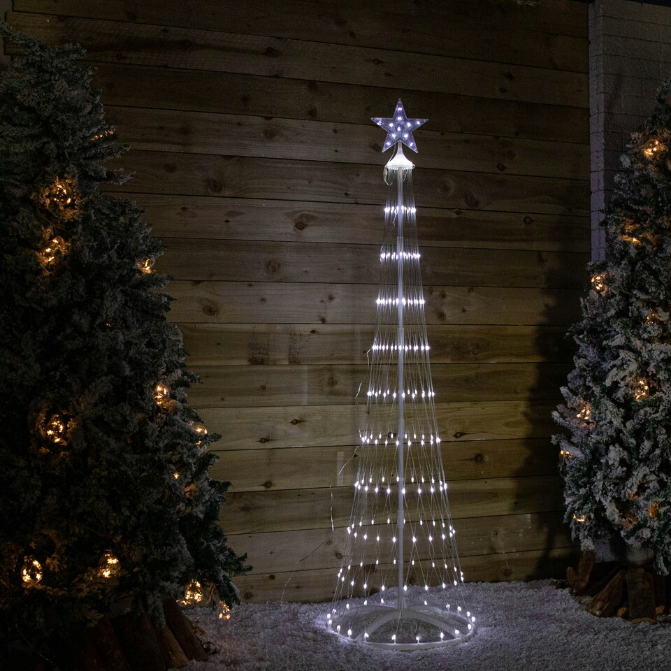 image 1 of 1.8m Light up Christmas Cone Tree with 220 White LEDs and Timer Function