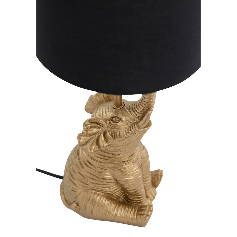 image 1 of First Choice Lighting Elephant Gold Resin Table Lamp With Black Fabric Shade Gold | Black