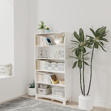 Wide Shelf Tier Wooden Bookcase Shelving Modern Open Display Storage Cabinet | White | White 5 Tier Wide | 1