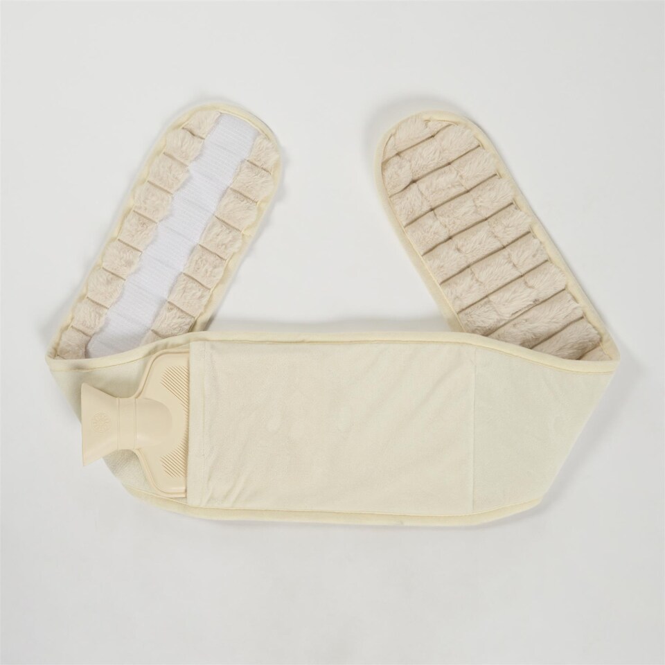 image 1 of OHS Ribbed Fleece Hot Water Bottle Belt Adjustable Heating Wrap | Cream