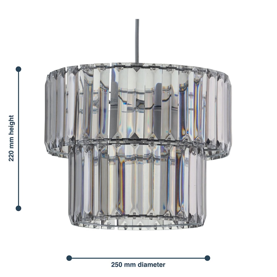 image 1 of Clint - Smoked Acrylic Crystal Two Tier Easy Fit Pendant Shade | Grey | Chrome | Medium | 1