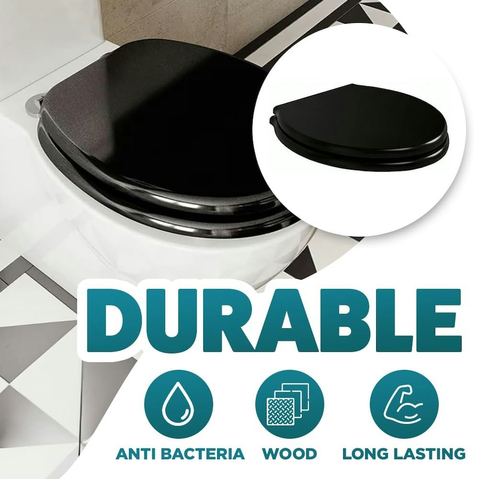 image 1 of Marco Paul Black Wooden Toilet Seat 18" Black