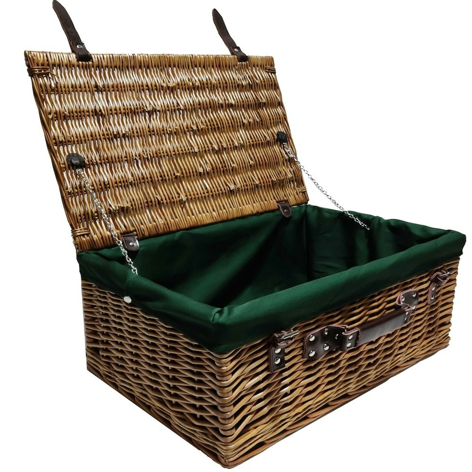 image 1 of 56cm Double Steamed Wicker Picnic Basket with Lining Red | Red | One Size