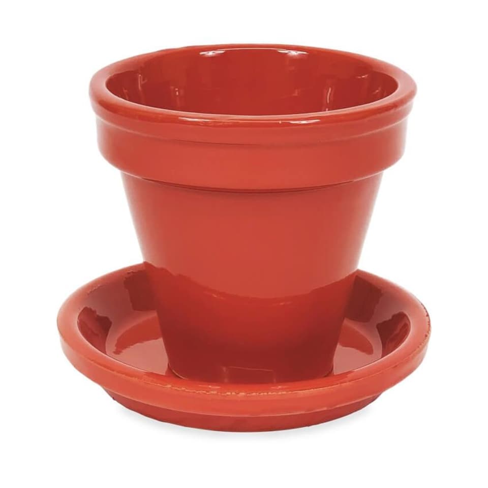 image 1 of Verano Spanish Ceramics Set of 3 Plant Pots & Drainage Plates - 16-29cm Dipped Red