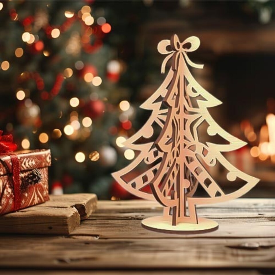 image 1 of Christmas Tree Cutout 3D Wooden Table Decoration 16cm