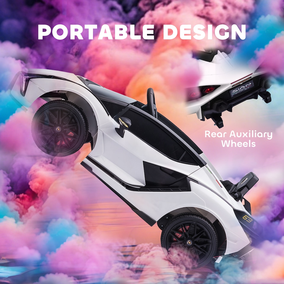image 1 of HOMCOM Lamborghini Sian Licensed 12V Electric Car for Kids 2 Motors Toy Car with Remote Control Music Lights MP3 for 3-5 Years White