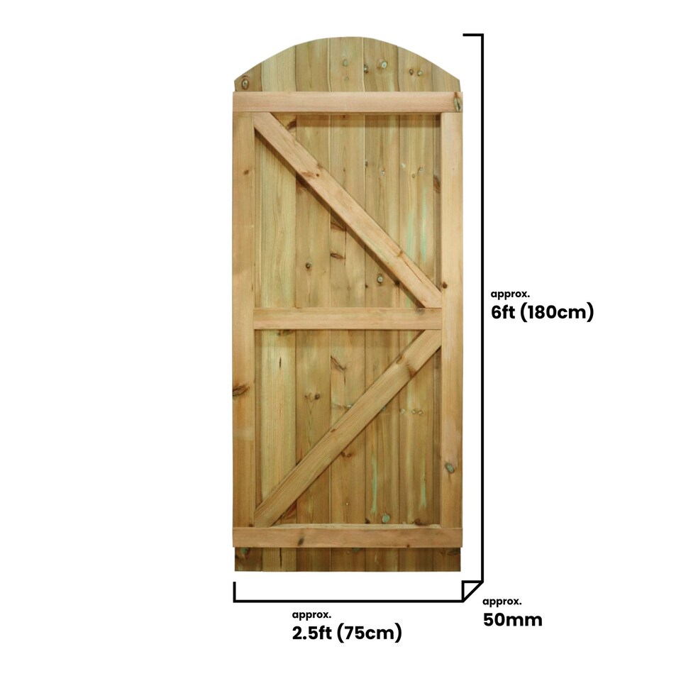 image 1 of Arch Top Wooden Garden Gate 6ft x 2.5ft Tongue & Groove Fully Framed Treated Door
