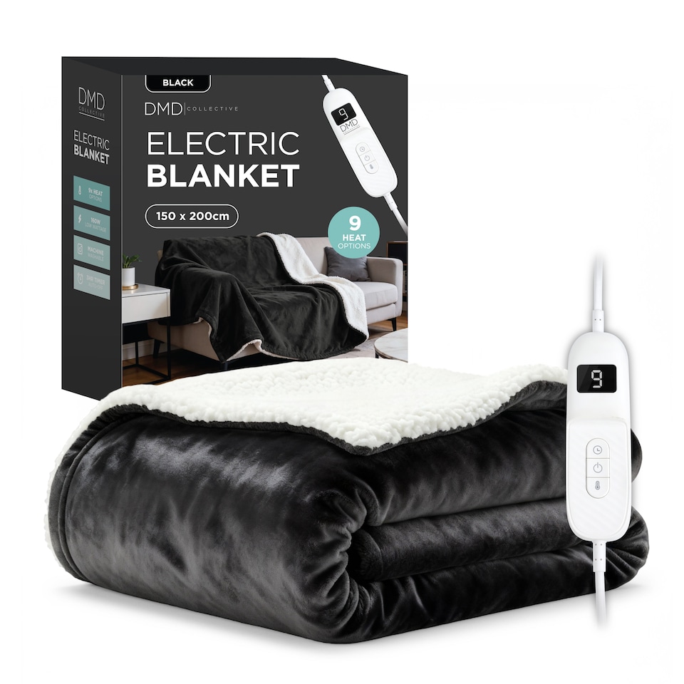image 1 of DMD Heated Electric Throw Blanket, Fleece Sherpa, 9 Heat Settings & Timer, 150x200cm