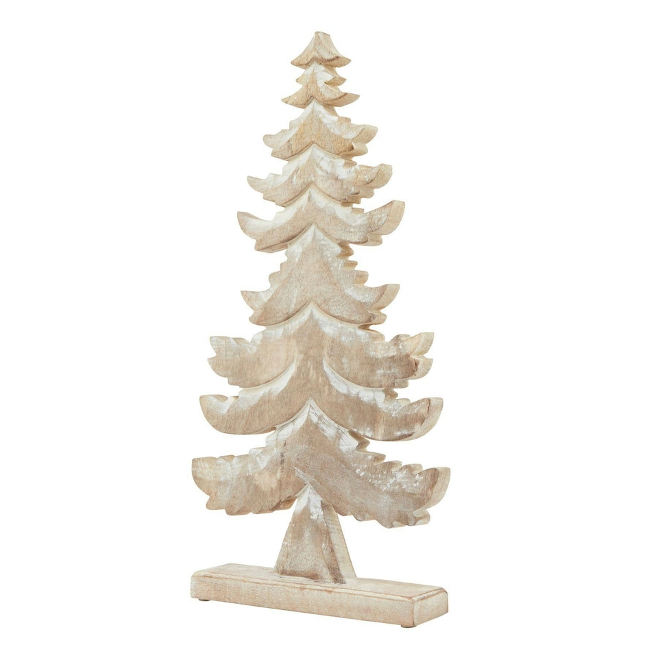 image 1 of Hill Interiors Wooden Tiered Tree Decoration - Brown/White - 26cm x 6cm x 13cm