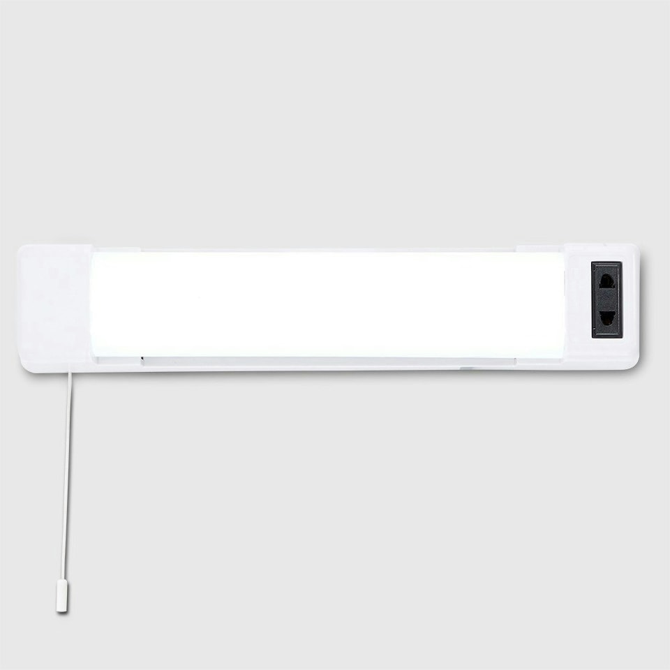 image 1 of ValueLights Horizon Matte White IP44 Rated Bathroom Shaver Pull Cord LED Wall Light