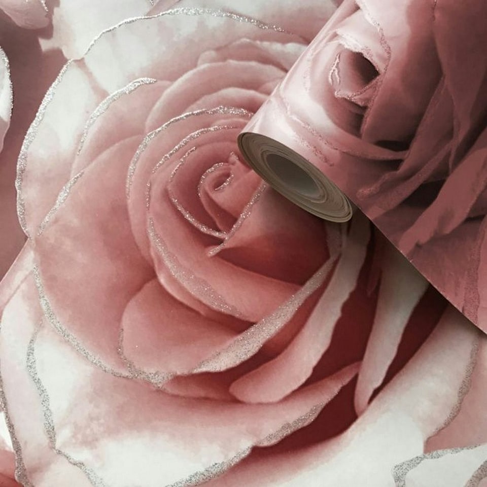 image 1 of Muriva Madison Rose Glitter Wallpaper - Raspberry/Blush Pink - One Size Red
